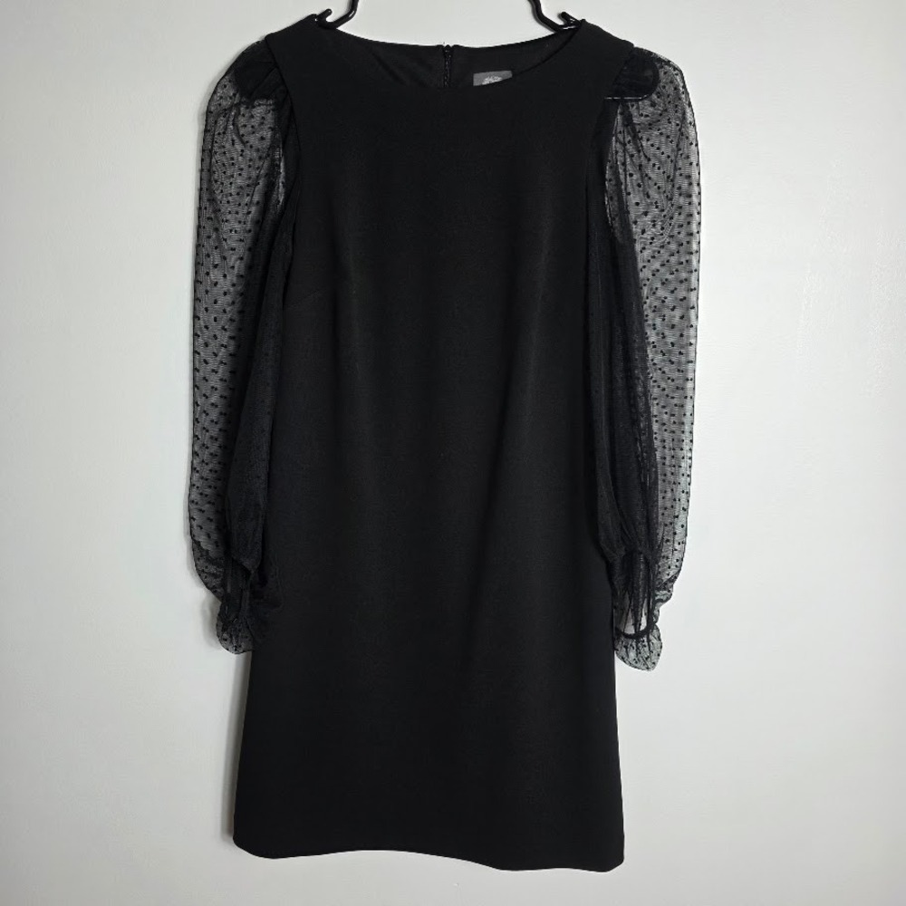 Vince Camuto Black Dress Polka Dot‎ Mesh Long Sleeves Party Cocktail Career